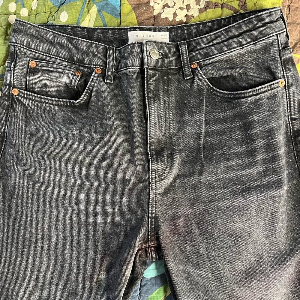 Topshop Mid-Rise Straight Jeans with Raw Hems